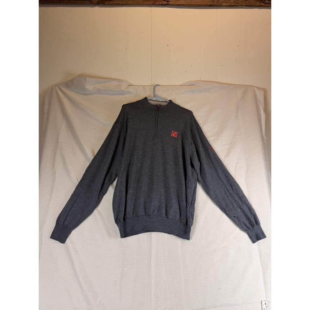 Nebraska Cornhuskers Sweater Mens XL Gray NCAA 1/4 Zip Peter Millar Merino Wool